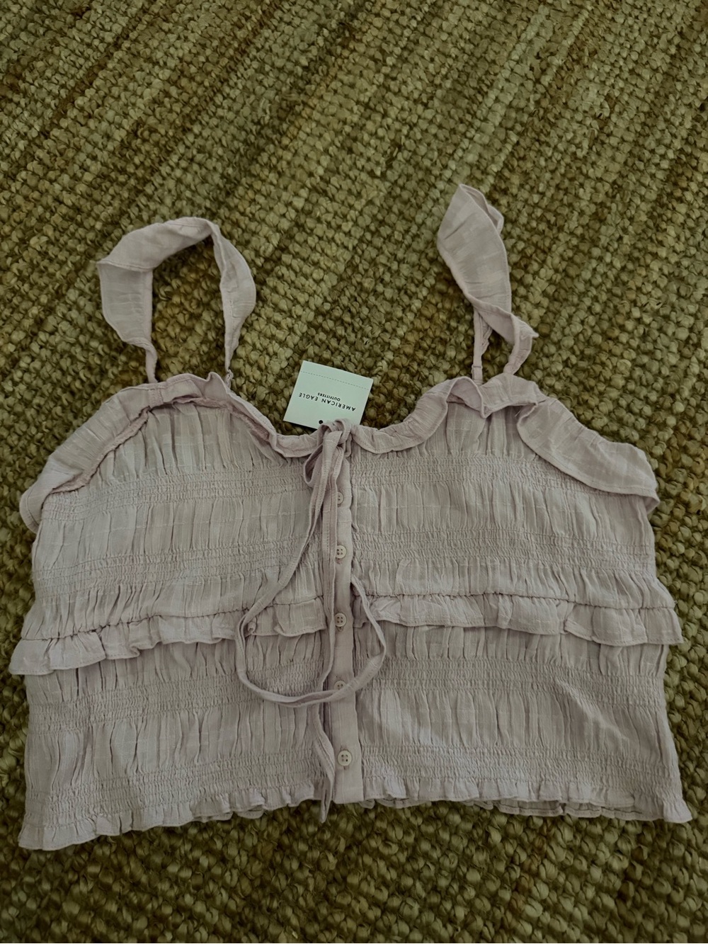 American Eagle Outfitters Light Purple Ruffle Tie-Front Crop Top